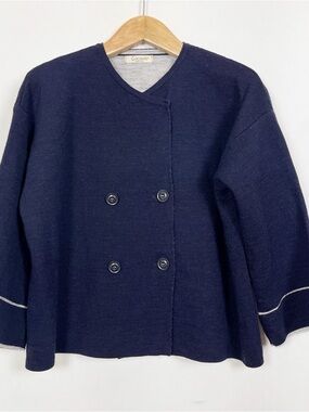 Cocogio Made in Italy‎ Navy Double-Breasted Knit Jacket Cardigan Size Large